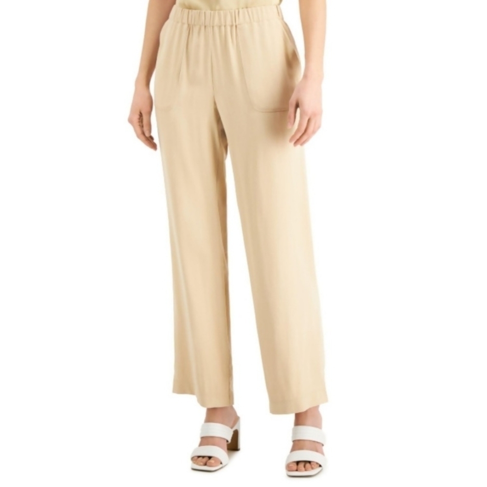 NWT Alfani Garden Oasis Beige Elastic Waist Pull-On Wide Leg Pants Very Soft